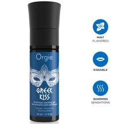 Frasco Orgie Greek Kiss de 50 ml con iconos de menta, gel besable y efecto calor