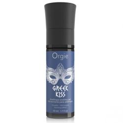 Vista frontal del frasco azul Orgie Greek Kiss de 50 ml con tapa negra