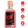 Aceite Orgie Sexy Therapy Strawberry de 100 ml en frasco rojo junto a iconos informativos
