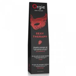 Caja negra del set Orgie Sexy Therapy Strawberry de 100 ml con antifaz rojo dibujado