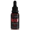 Vista frontal del frasco Orgie Orgasm Drops Kissable con etiqueta negra y roja