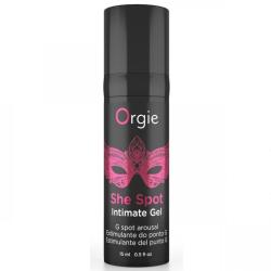 Vista frontal del envase negro y rosa de Orgie She Spot de 15 ml