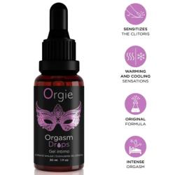 Orgie Orgasm Drops original de 30 ml con cuentagotas e iconos violetas