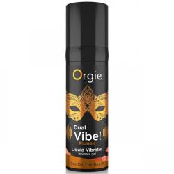 Vista frontal del envase Orgie Dual Vibe Sex on the Beach negro y dorado