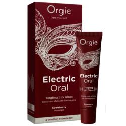 Caja y tubo rojos de Orgie Electric Oral con diseño de antifaz