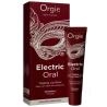 Caja y tubo rojos de Orgie Electric Oral con diseño de antifaz