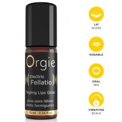 Orgie Electric Fellatio de 10 ml con tapón negro e iconos amarillos