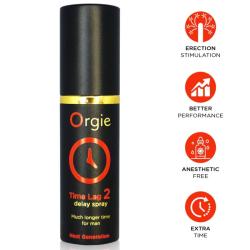 Frasco negro de Orgie Time Lag 2 con dibujo de reloj e iconos rojos