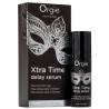 Envase y caja de Orgie Xtra Time sérum con diseño negro y plateado