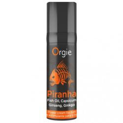 Vista frontal del envase negro y naranja de Orgie Piranha