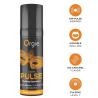 Envase Orgie Liquid Pulse con antifaz naranja dibujado e iconos de Ice Caramel
