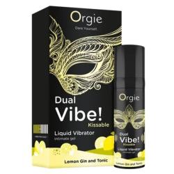 Caja y frasco Orgie Dual Vibe Lemon Gin and Tonic con dibujos de limones