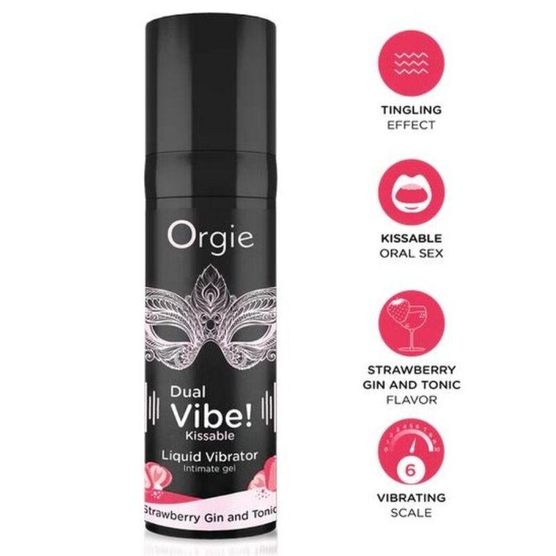 Frasco Orgie Dual Vibe Strawberry Gin and Tonic con iconos rosas y nivel 6