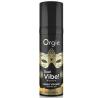 Vista frontal del frasco Orgie Dual Vibe Piña Colada con antifaz dorado