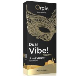Caja Orgie Dual Vibe Piña Colada en negro y dorado con una bebida ilustrada