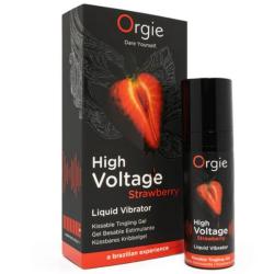 Caja y frasco negros Orgie High Voltage Strawberry decorados con una fresa