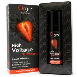Estuche abierto Orgie High Voltage Strawberry con el frasco en su soporte interior