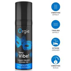 Gel Orgie Sexy Vibe con antifaz azul e iconos azules de intensidad 7
