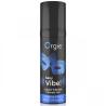 Vista frontal del frasco negro Orgie Sexy Vibe con etiqueta azul