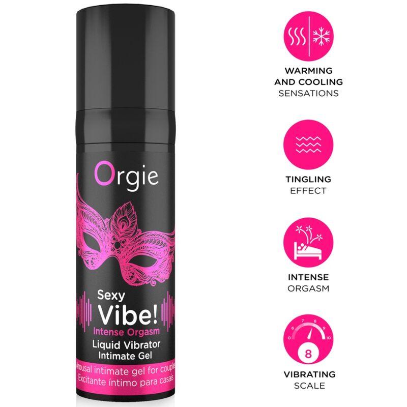 Orgie Sexy Vibe Intense Orgasm con iconos fucsias de calor, frío e intensidad 8