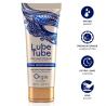 Orgie Lube Tube Xtra Moisturizing 150 ml: tubo con detalles azules e iconos informativos