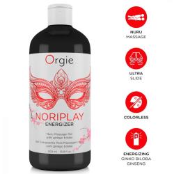 Orgie Noriplay Energizer 500 ml, botella con iconos informativos