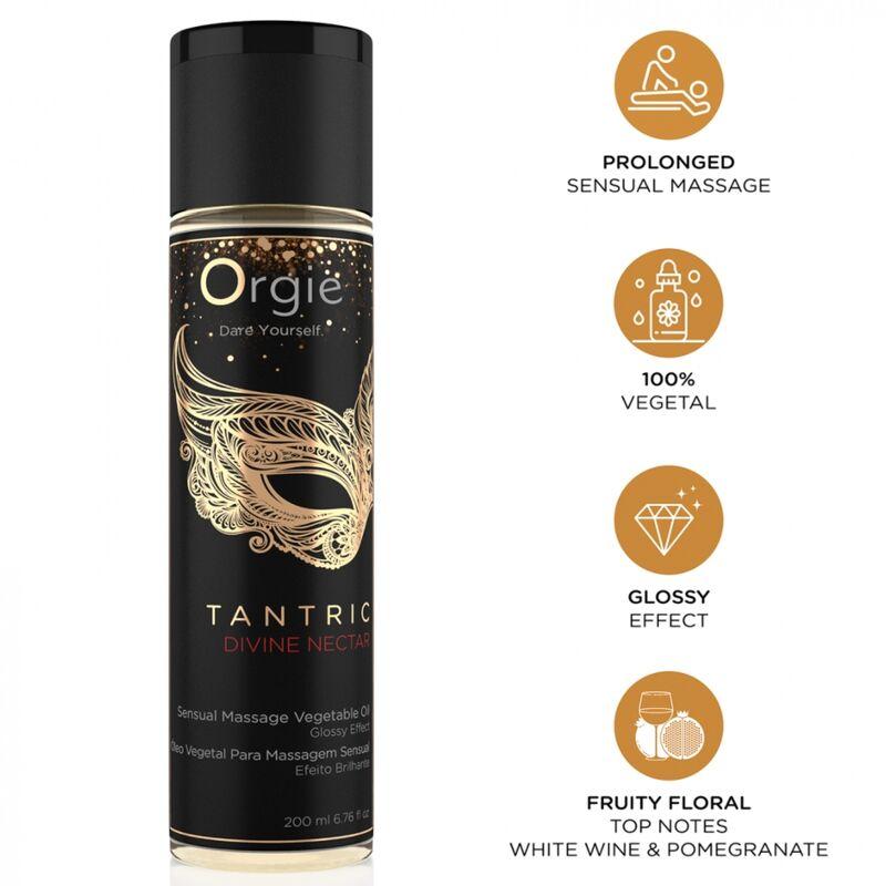Orgie Tantric Divine Nectar 200 ml, envase con iconos informativos