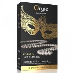 Caja del kit Orgie Pearls Lust Massage con ilustración del collar