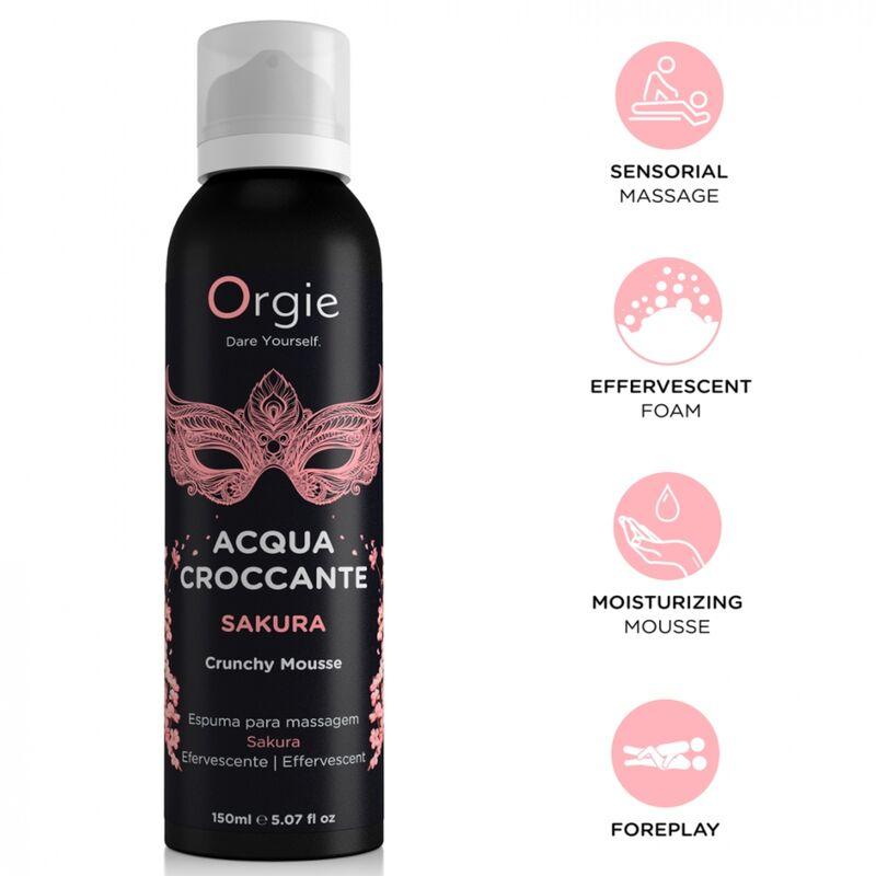 Orgie Acqua Croccante Sakura 150 ml con iconos informativos