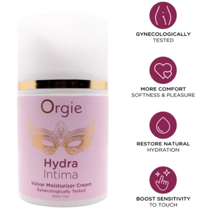 Orgie Hydra Intima 50 ml con iconos informativos