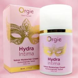 Primer plano del envase y la caja de Orgie Hydra Intima 50 ml