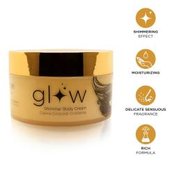 Crema corporal Orgie Glow 250 ml con iconos informativos