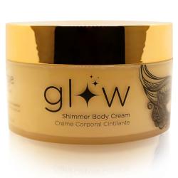 Primer plano del tarro dorado de crema corporal Orgie Glow 250 ml