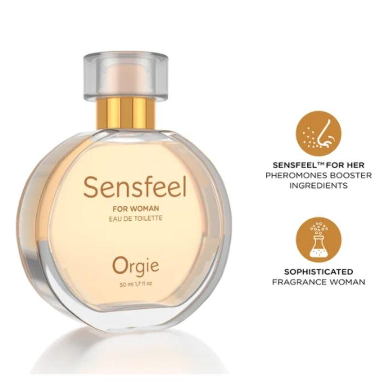 Orgie Sensfeel eau de toilette para mujer 50 ml con iconos informativos