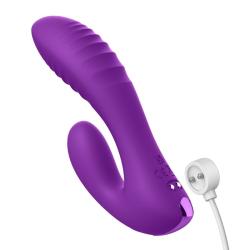 Secret Lover morado de perfil junto a su cable magnético