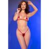 Microbikini CR4900 rojo sobre modelo de frente con un brazo flexionado
