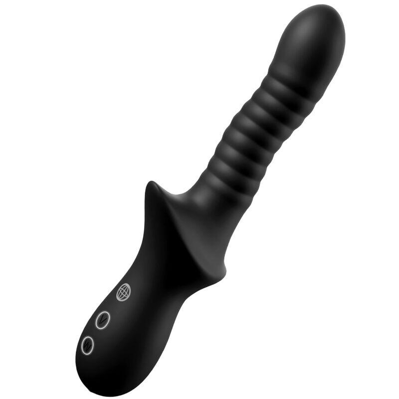 Pleasure Wave negro con eje ondulado, base ensanchada y controles en el mango