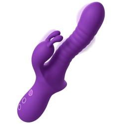Fantasy Wave morado con eje ondulado, estimulador externo y controles en el mango