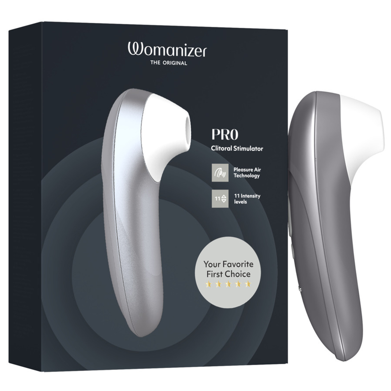 Womanizer Pro gris plateado con su caja