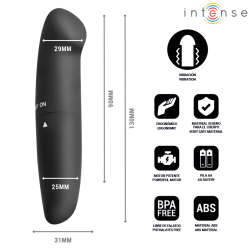 Medidas del vibrador Intense Phil negro: 13 cm de largo y 3,1 cm de ancho