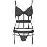 Corsé Passion Kyouka con ligas y tanga en negro, sin modelo, de frente