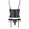 Corsé Passion Kyouka con ligas y tanga en negro, sin modelo, de espaldas