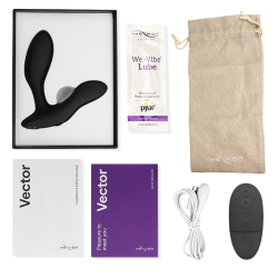 We-Vibe Vector+ masajeador de próstata negro, imagen 6 del juguete, su caja y su contenido