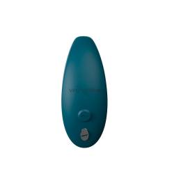 We-Vibe Sync 2 verde terciopelo visto de canto, con el botón y el logotipo