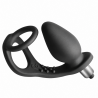 Rocks-Off Ro-Zen negro de perfil: doble anillo, puente con relieves y plug fino con la bala plateada
