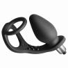 Doble anillo con plug vibrador Rocks-Off Ro-Zen en negro ónix, vista lateral completa