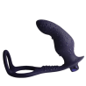 Rocks-Off Nova Zenturian azul oscuro de perfil con gotas de agua: plug curvo y anillos para pene