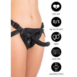 Arnés strap-on Hidden Desire Inferno puesto de frente con iconos