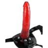 Stay-Put Harness sujetando un dildo rojo