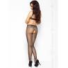 Catsuit Passion BS004 negro con encaje, modelo de espaldas sobre fondo blanco